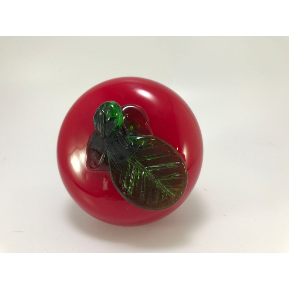 Handblown Art Glass Apple Paperweight with Attached Stem and Leaf - Picture 5 of 6